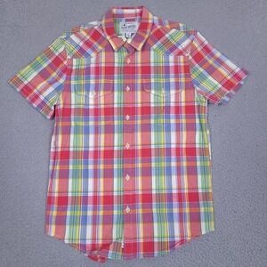 Lucky Brand Shirt Mens Small Red Colorful Plaid Saturday Stretch‎ Western